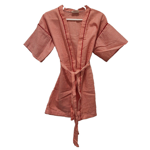 1980s Shirey Toddler Kimono Bathrobe 3T Red White Striped Made in USA - Picture 6 of 6